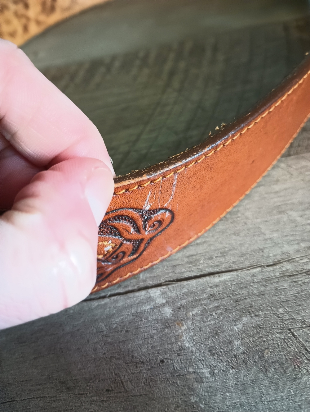 Vintage Hand Tooled Leather Belt OS Embossed Floral Western Cottage Equestrian - Picture 7 of 9